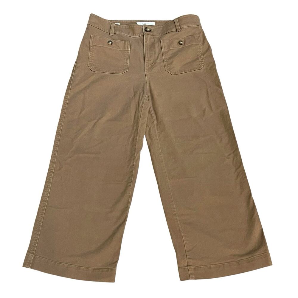 Loft The Palmer Wide Leg Crop Pants Size 4 Twill Camel Brown Patch Pocket Preppy